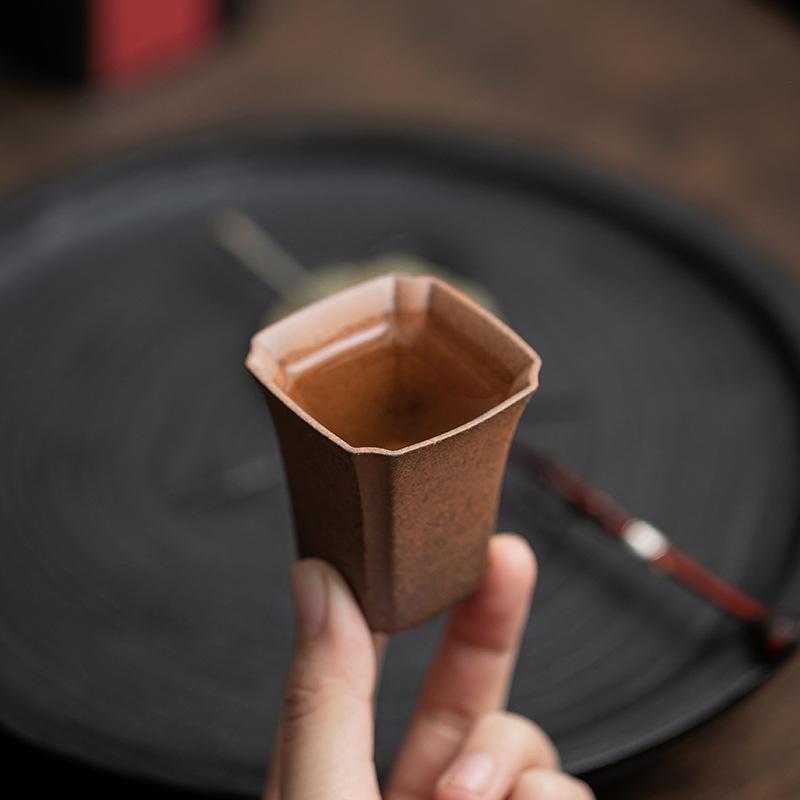 Chinese Retro Master Cup Small Capacity Household Tea Cup Coarse Pottery Tea Cup and Wind Cup Square Tea Cup