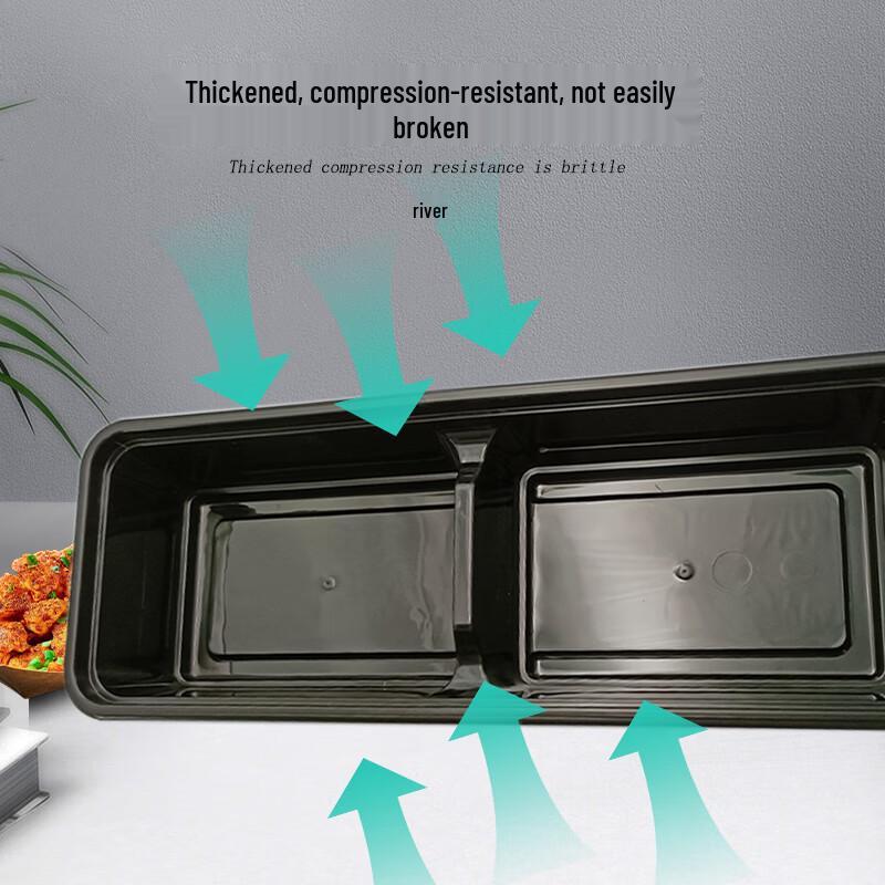 Black 2-Compartment Disposable Plastic Meal Box