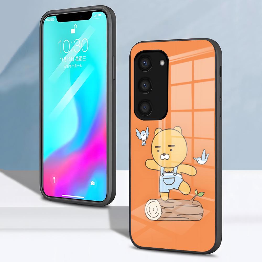 Cute Kakaos Cartoon Friends Phone Case For Samsung S26 S25 S24 FE S23 S22 S21 Plus S20 Ultra Note20Ultra Black Glass Cover
