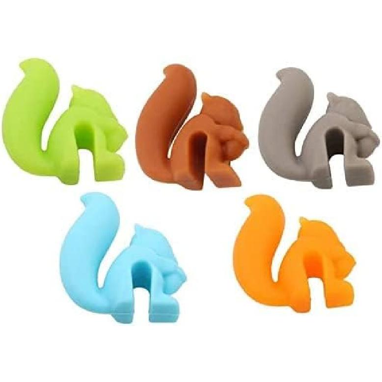 5 pcs Cute Squirrel Shape Silicone Tea Bag Holder Cup, Squirrel Drink Markers, Tea Bag Holder for Cup Hanging Tool Mug Candy Colors Gift Set