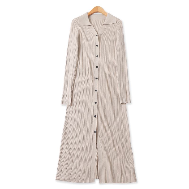 

Knitting Sunken Stripe Dress Autumn New Arrival Export Female Fashion Silm Flip V-neck Single Breasted Long Sleeve Dress 32831 Light Coffee B-3-14-3 3XL