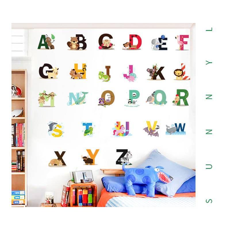 Lebhafte Kinder Heim Wanddekoration Cartoon Wildtiere 26 Buchstaben Aufkleber