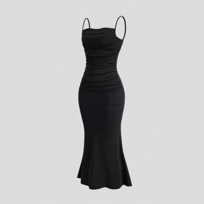 2025 Fashion Elegant Skinny Suspender Fishtail Dress Women Hip Wrap Bodycon Thin Holiday Bodycon Party Long Dress Female Solid Color Clothing