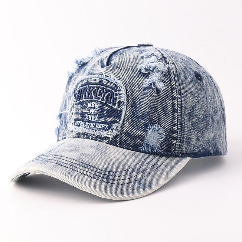 American retro ripped baseball cap men's and women's washed heavy industry embroidery letters big head circumference new face cap