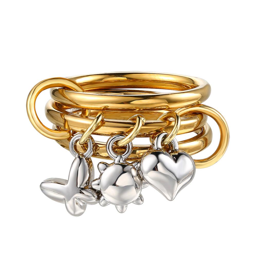 Butterfly Sun Heart Pendant Charms Spinelli Ring Set For Women Stainless Steel Gold Color Stackable Rings Jewelry Dropshipping 5