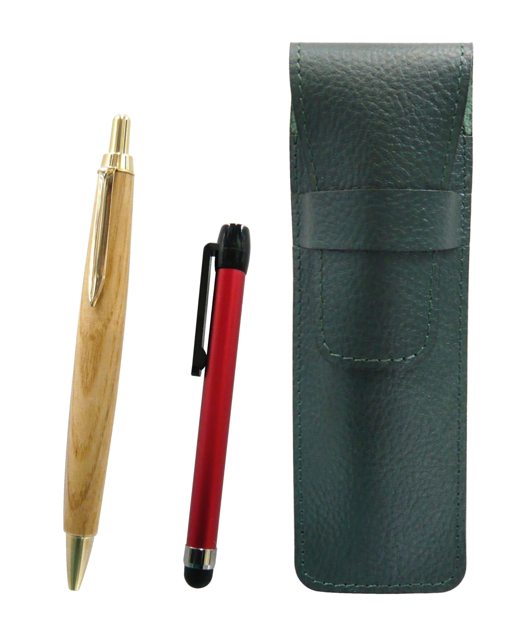 

Grained leather pencil case moss green metal touch rod red and maple wood shaft retro ballpoint pen set SASMG-ALR-HS47S