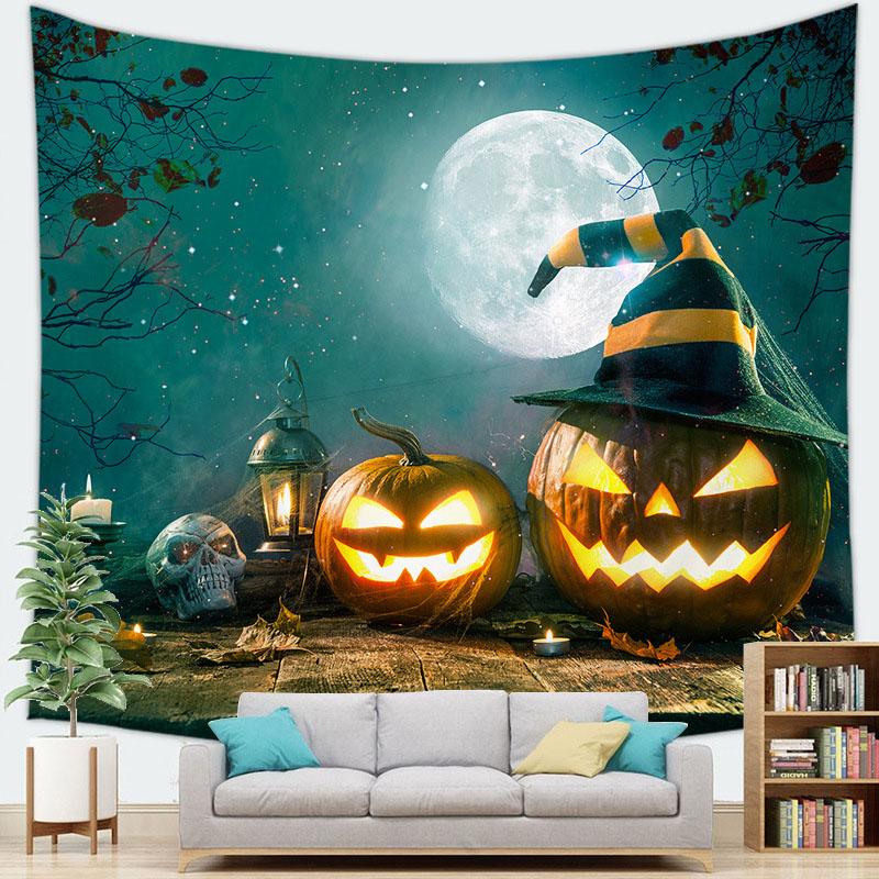 Home Decor Halloween Tapestry Bat Pumpkin Happy   Wall Hanging Party  Backdrop Tapiz