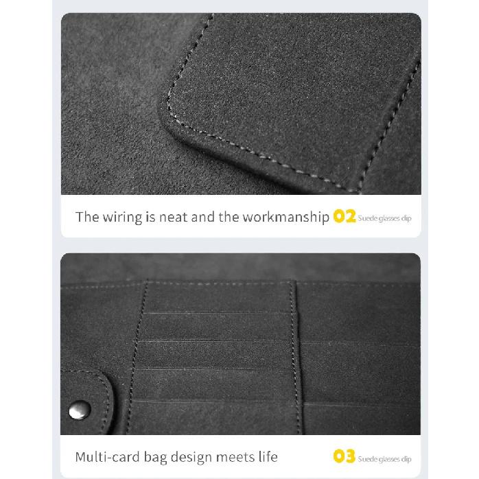 Car Sun Visor Suede Sunglasses Holder Multi-functional Card Holder Storage Pocket Car Interior Glasses Clip Car Accessories
