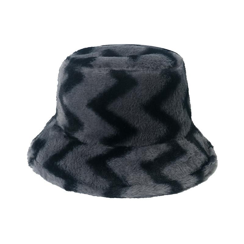 New Arrival Winter Fashion Plush Bucket Hat Warm Hat Heart Ecg Wave Fisherman Hat Men Women Black