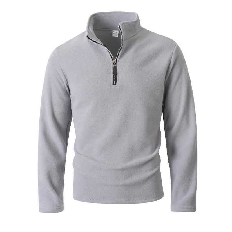 Men S Stand Collar Half Zip Fleece Sweatshirt Solid Color Long Sleeve Casual