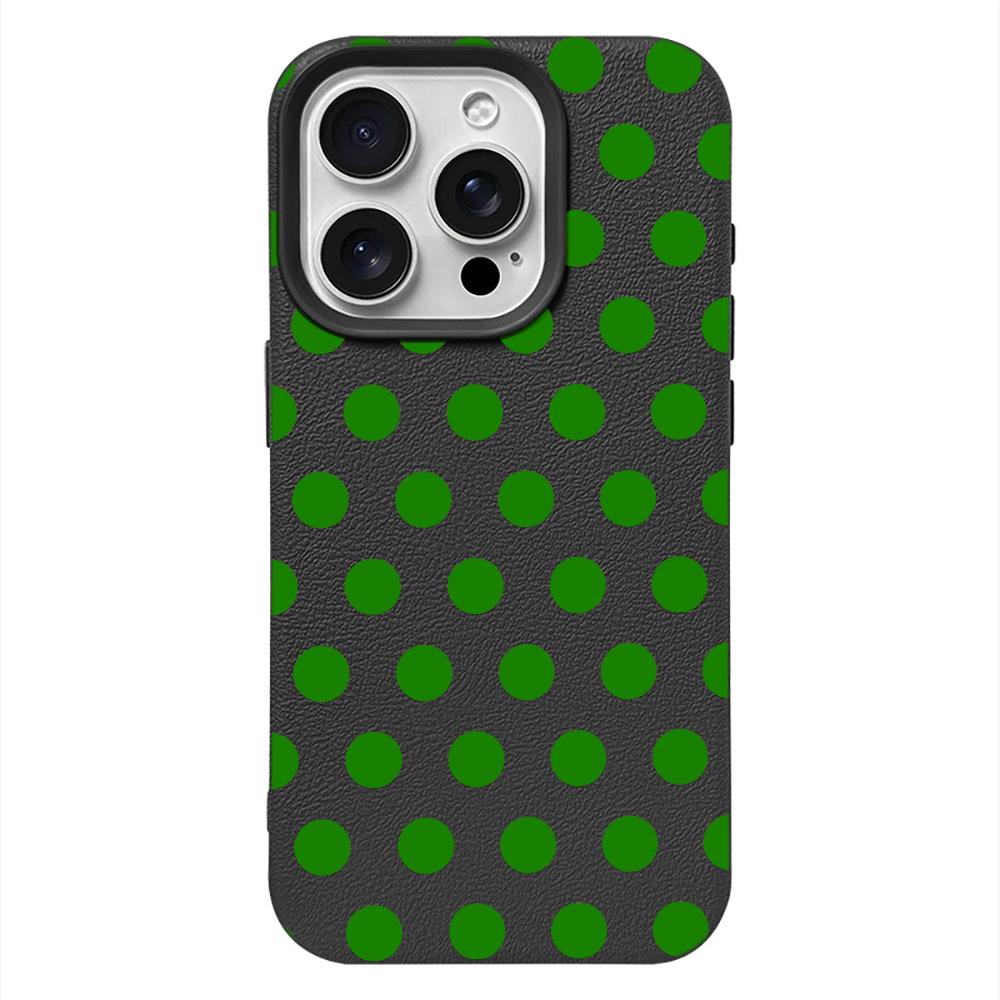 Mint Green Polka Dot Leather Texture Soft Case for iPhone 17 17E 16 15 14 13 12 11 Pro Max Minimalist Shockproof Cover