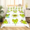 Cartoon Frog Duvet Cover Set Light Green Cartoon Frogs Cute Dragonfly Animal Bedding Set for Boy Twin Size Polyester Quilt Cover