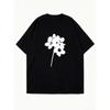 Black Oversized T Shirt With White Floral Print For Casual Wear