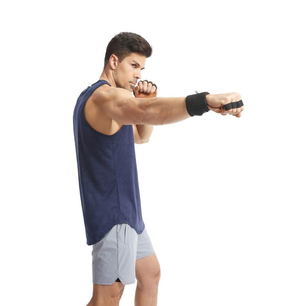 1 Pair Cowhide Ventilated Gym Wristband Four-finger Fitness Workout Gloves  Deadlift