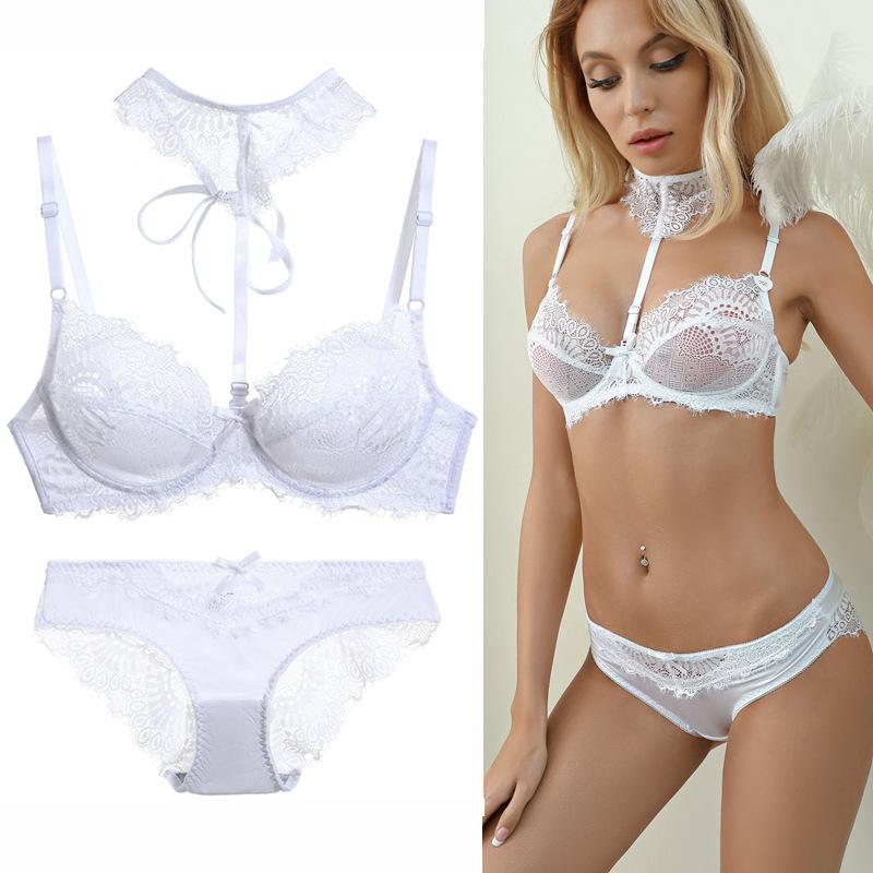 French-style Ultra-thin Lace Sexy Women's Bra and Panty Set Push-up Bra To Make Large Breasts Appear Smaller Skin-friendly and Comfortable Panties