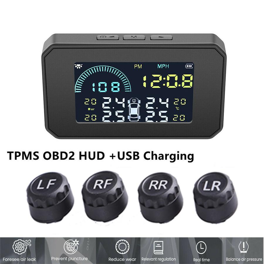 OBD2 USB Solar Receiver 4 Alarm Methods Wireless Tire Pressure Monitoring System