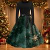 Women's Casual Christmas Print Neck Vintage Dress for Holiday Party