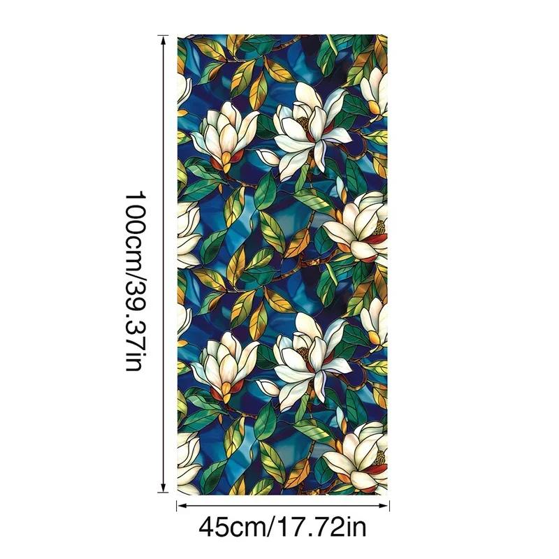 45x100cm Colorful Flower Stained Glass Film Static Cling PVC Privacy Window Film Home Living Room Office Art Decor