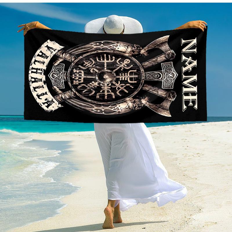 Personalisierbares, maßgeschneidertes Proof-Strandtuch mit Wikinger-Zeichenmuster - weich, saugfähig, schnelltrocknend, perfekt für Schwimmen, Camping & Baden