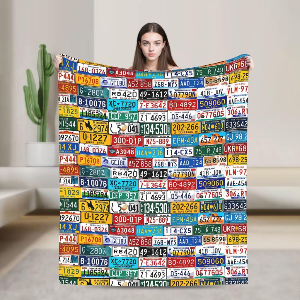 Vintage USA Nummernschilder Decke Qualität Gemütlich Überwurfdecke Frühling Reise Büro Sofa Bett Druck Tagesdecke