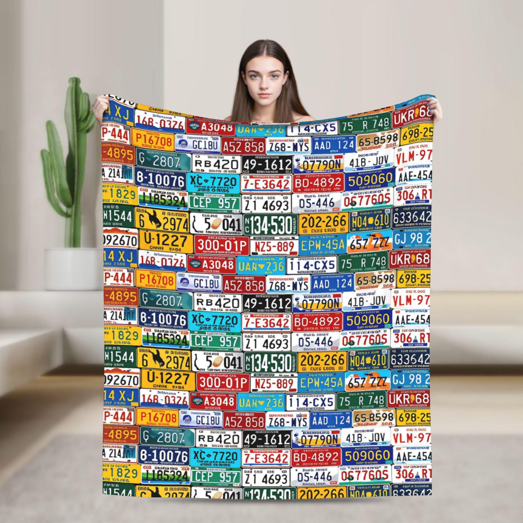 

USA License Plates Soft Cozy Blankets Novelty Picnic Throw Blanket Bedroom Flannel Bedspread Sofa Bed Cover 75x100cm (30x40inch)