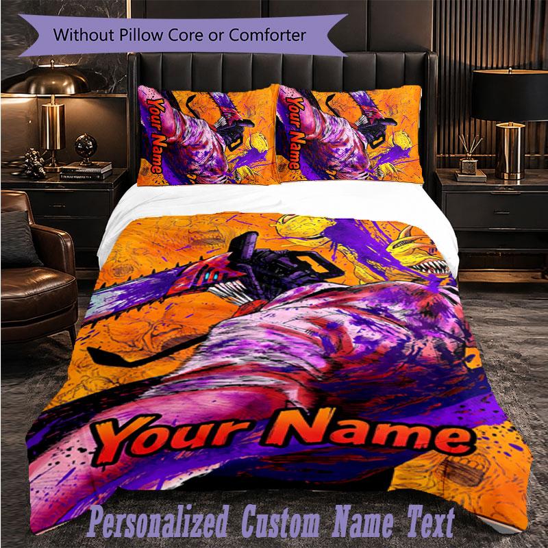 Personalized 3Pcs Bedding SetChainsaw Man Custom Text Duvet Cover Pillowcase Set Bedroom Gift