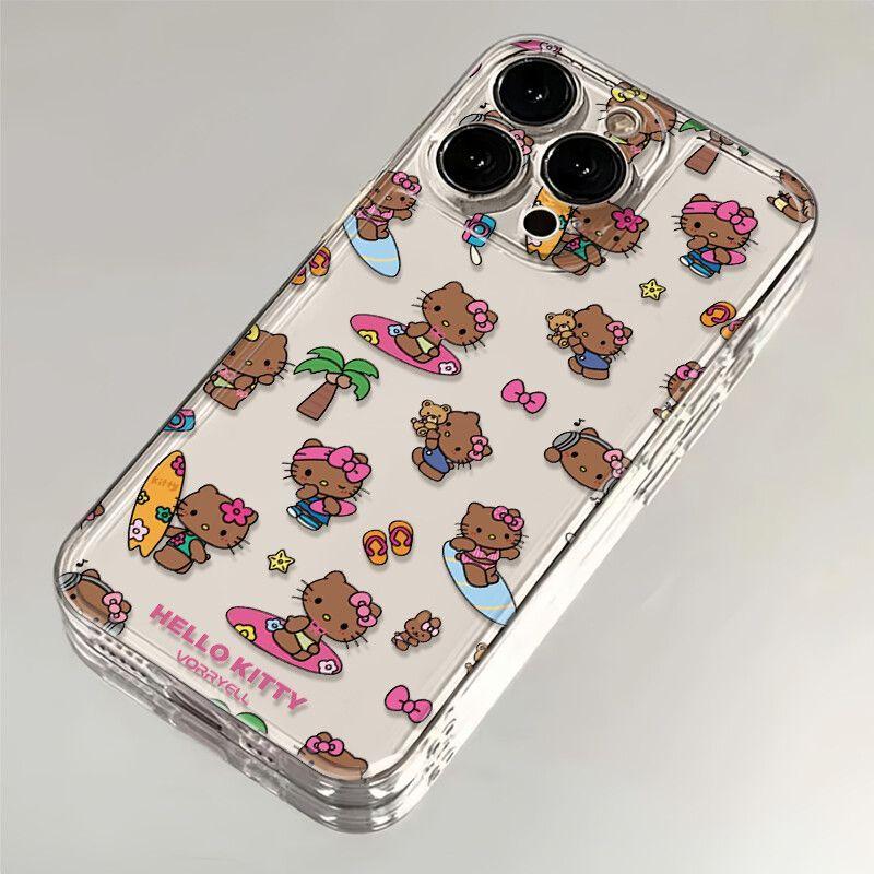 Cute Black Skin Surfing Kitty iPhone Case For iPhone 16 15 14 13 12 11 Pro Max XR XS MAX 78PLUS MINI INS Transparent Cover