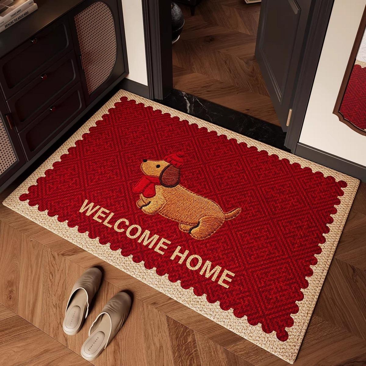 

Welcome Home Carpet Mat Rug Home Decoration Dachshund Dog Pattern Red Beige Vintage American Style Floor Decor Welcome Mat 40cm x 60cm