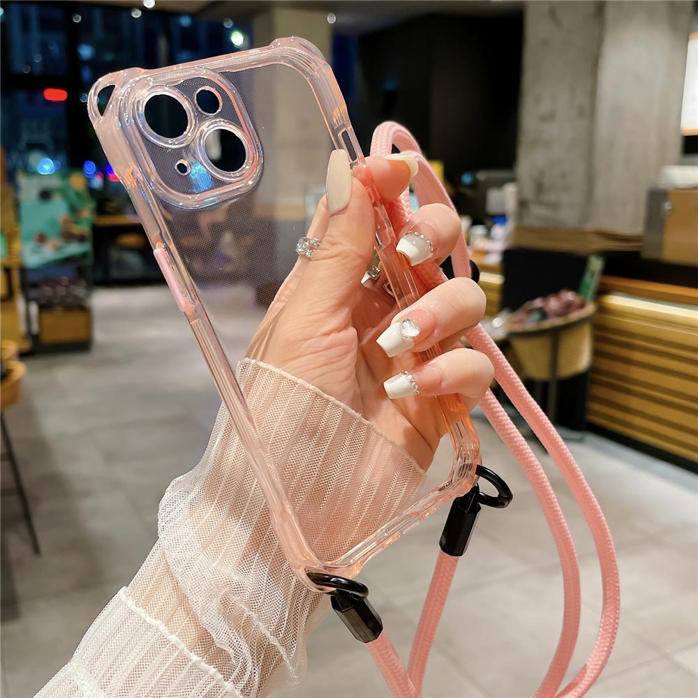 Sznurkowy naszyjnik crossbody z przezroczystym etui dla iPhone 15 11 12 13 14 Pro Max Plus 7MM Pasek Miękka Pokrowiec Silikonowy