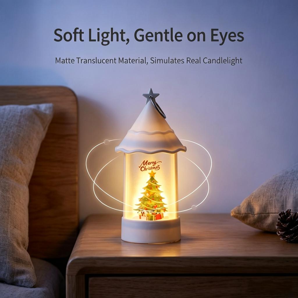 Christmas Decorative Electronic Candle with Christmas Tree Pattern, Party Night Light for Holiday Tabletop Decor