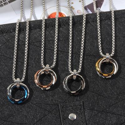 Three-ring Pendant Necklace for Women Men Stainless Steel Chain Hip-hop  Rotatable Relaxation  Accessories Jewelry Gifts