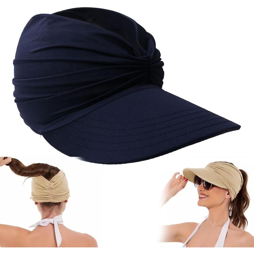 Summer Women's Sun Hat,Wide Brim Breathable Empty Elastic Top Ponytail Sun Beach Hats,for Beach Golf Sports Hiking