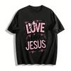Love Like Jesus Pink Bow Print Casual Short Sleeve T-Shirt Pure Cotton T-shirt