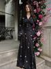 2025 Spring High-End French V-Neck Satin Print Swing Dress