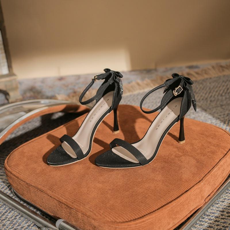 91119 Sandals Women's Stiletto 2025 Summer New Open-toe Fashion Versatile One-word Buckle Fairy Style High Heels