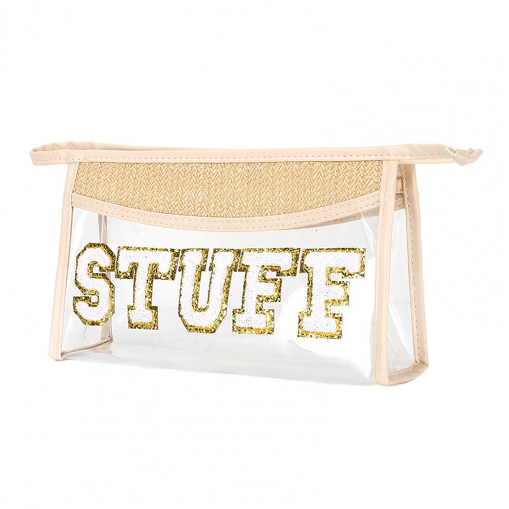 Storage Bag Transparent Storage Bag Capacity Transparent Straw Braided Cosmetic Bag with Waterproof Stain-proof for Toiletries бежевый