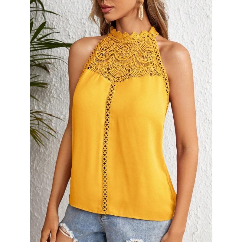 VEZFAA Women's Fashion Casual Summer Spring Solid Color Print Sleeveless O-Neck Blouses & Shirts