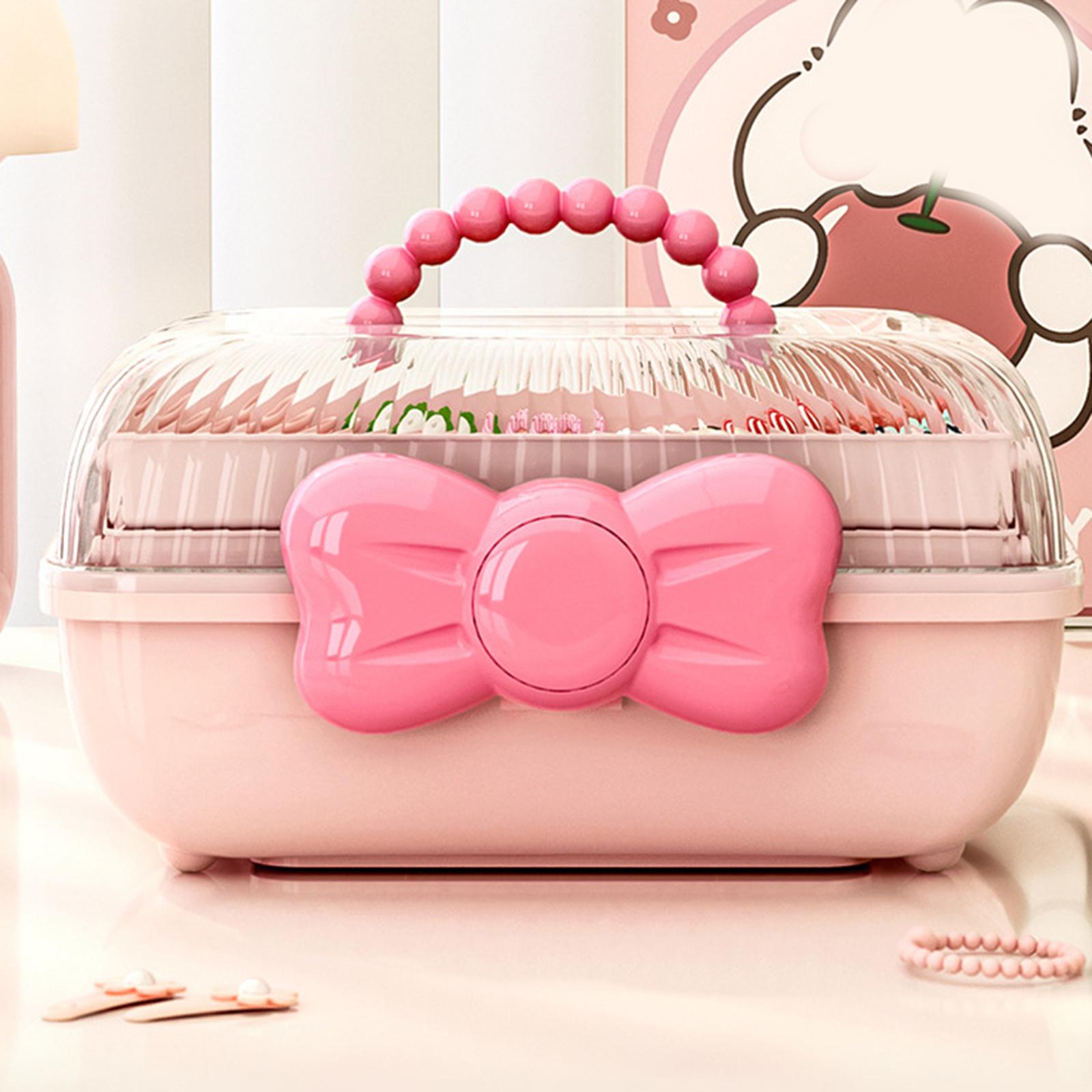 

Ящик для хранения аксессуаров для волос для девочек, переносной ящик для хранения украшений для резинок для волос, заколок, бантов для волос, резинок для волос розовый