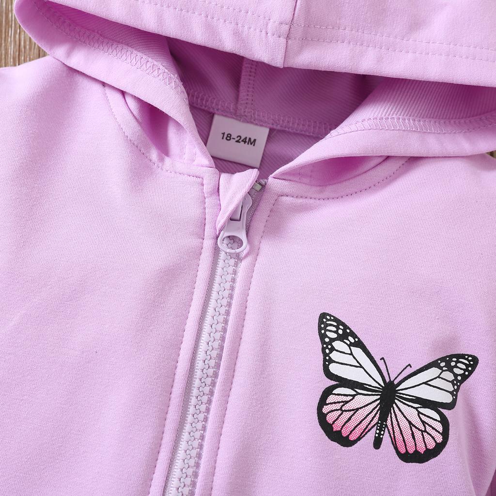 Giacca con Cappuccio Primavera Autunno da Ragazza Manica Lunga con Stampa Farfalle Zip Up Felpa con Cappuccio Cappotto