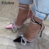 Spring Style Glitter Rhinestones Silk Transparent Pumps Women Crystal Bowknot Satin Lady High Heels Party Prom Shoes