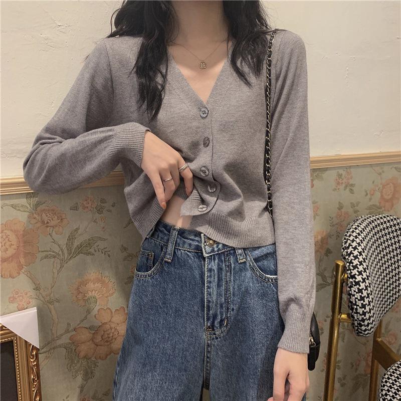 Cardigan a Maglia con Scollo a V Rosso da Donna - Manica Lunga Sottile, Top Corto per Primavera e Autunno (Collezione 2025)