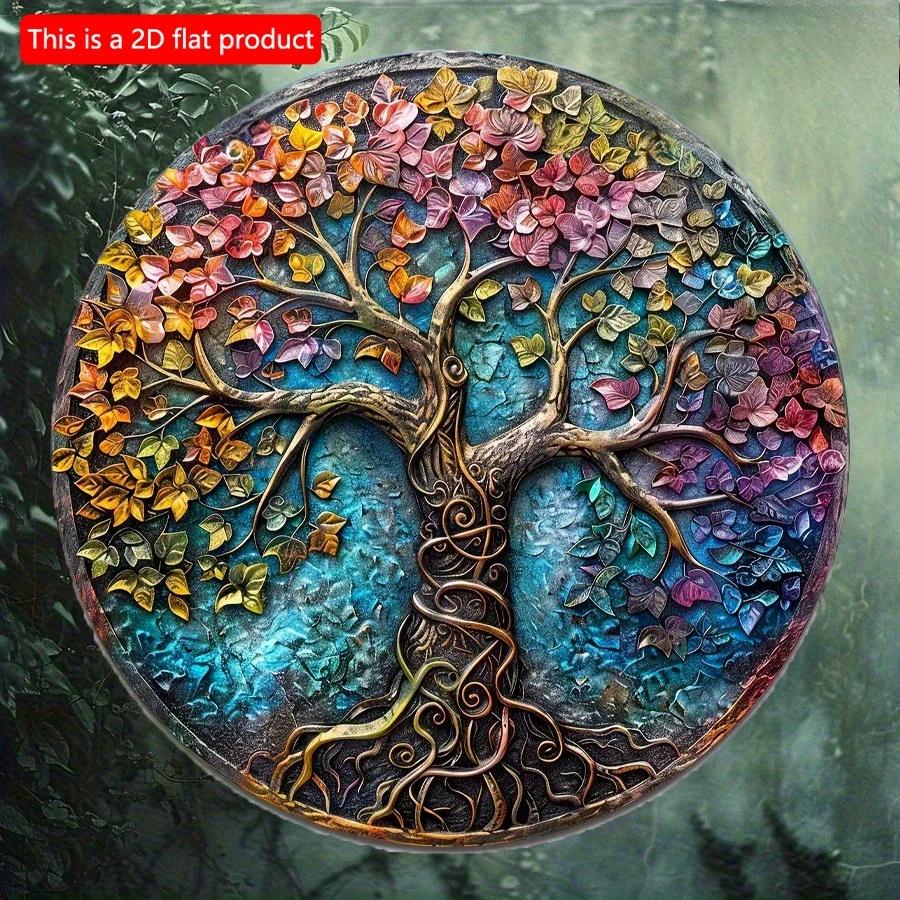 2d Flat 20*20cm, Round Wooden Sign Big Tree Decorative, Entrance Decor, Big Tree Theme, for Bar, Club, Home, Room, Kitchen, Garden, Bedroom Decor.