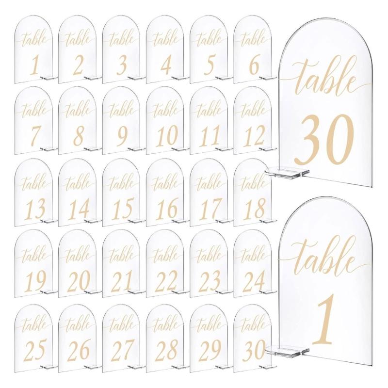 

1-30 Acrylic Wedding Table Numbers Card with Stand for Wedding Banquet Event Party Restaurant Printed Clear Number Sign 1