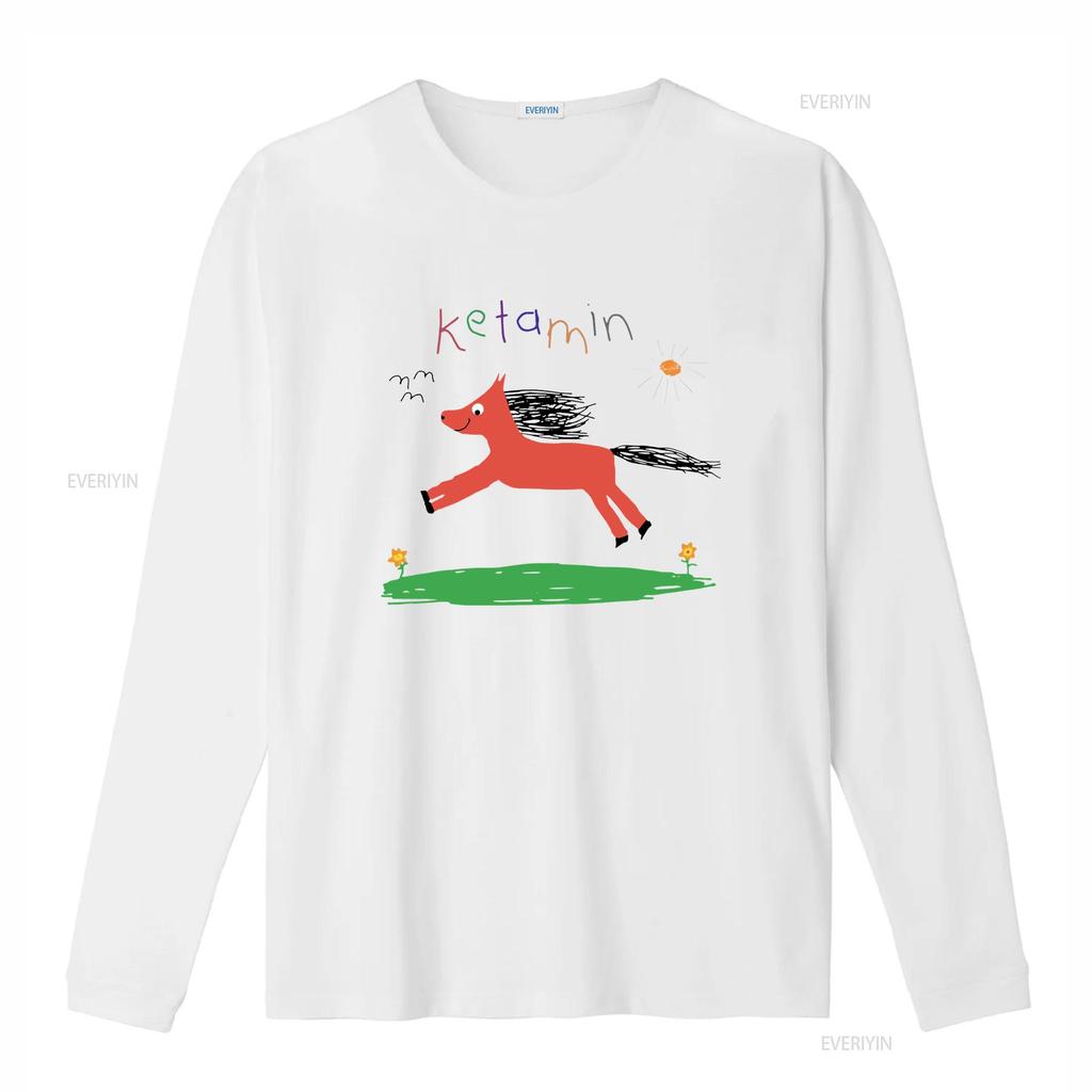 Ketamine horse child drawing tee Meme Heavy Cotton T Shirt vintage Washed Versatile Casual Slightly designer clothes Soft