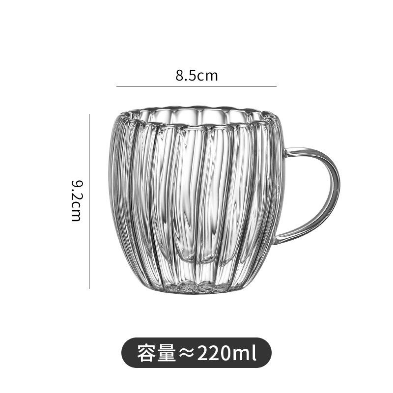 Glass cup egg shaped striped double-layer glass cup high borosilicate coffee cup transparent insulated double-layer glass cup 220-260ml