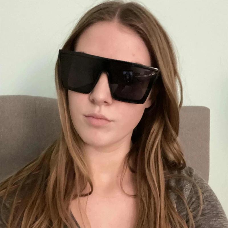 Oversized Flat Top Sunglasses Men Black Fashion Square One Piece Sun Glasses Vintage Retro Mirror Shades Women