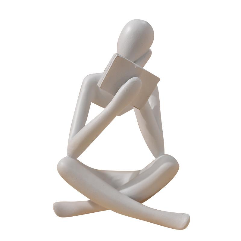 Bookshelf Decor Thinker Statue, Abstract Art Reading Thinker Sculpture Figurine Aesthetic, Modern Home Decoration for Living Room Office Desk Decor