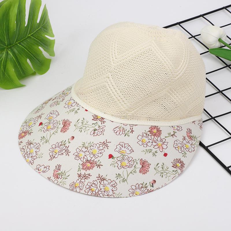 Summer floral mesh women's beach visor, tea picking, cycling, outdoor large extension visor, knitted adult hat