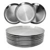 6Pcs Stainless Steels Round Plate Rust-Proof Shallow Tray Plate 14-30cm Camping Silver Camping Plate BBQ Picnic Dishes Cookware