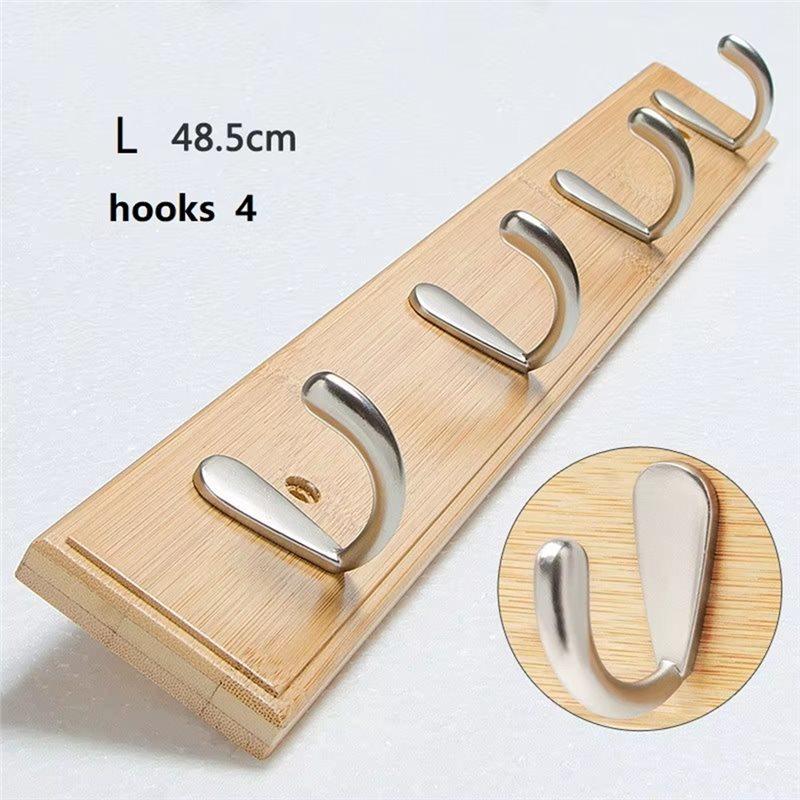 ABBP-Bamboo Wall Hooks Set - 4 Wooden Hooks For Clothes, Kitchen & Bathroom, Home Decor Hanger Hooks